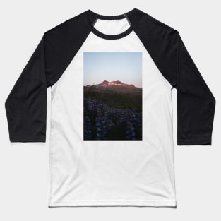 Magical Sunset in the Icelandic Mountains with lupin flowers Baseball T-Shirt